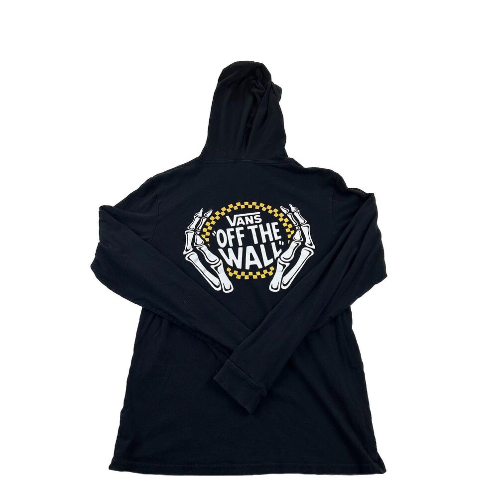 Vans Off The Wall Long Sleeve Hooded Shirt Mens S Black Skeleton Hands
